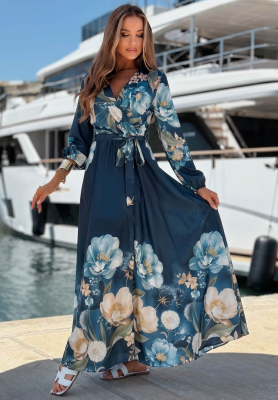 Rochie maxi satinată cu imprimeu floral Lagoon Flora