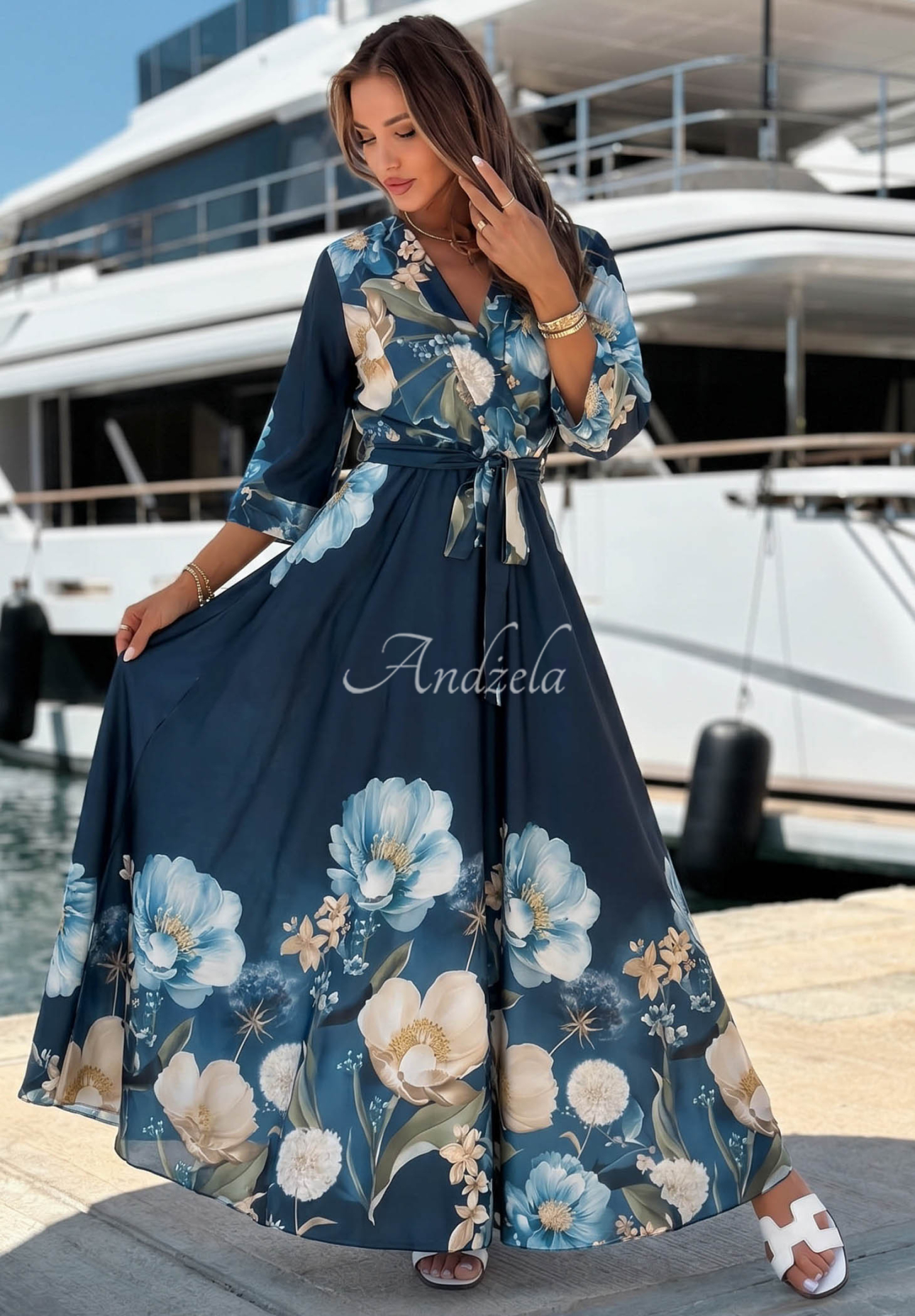 Rochie maxi satinată cu imprimeu floral Lagoon Flora