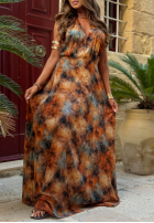 Wzorzysta Rochie maxi Fine Sun camelowo-turcuoaz