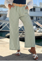 din material textil Pantaloni wide leg w paski El Marino biało-albastre