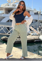 din material textil Pantaloni wide leg w paski El Marino biało-albastre