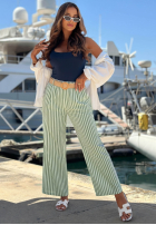 din material textil Pantaloni wide leg w paski El Marino biało-albastre