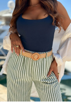 din material textil Pantaloni wide leg w paski El Marino biało-albastre