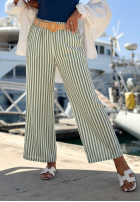 din material textil Pantaloni wide leg w paski El Marino biało-albastre