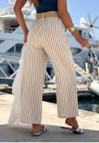 din material textil Pantaloni wide leg w paski El Marino biało-albastre