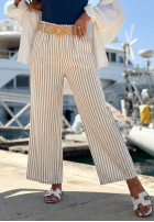 din material textil Pantaloni wide leg w paski El Marino biało-albastre