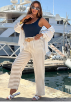 din material textil Pantaloni wide leg w paski El Marino biało-albastre