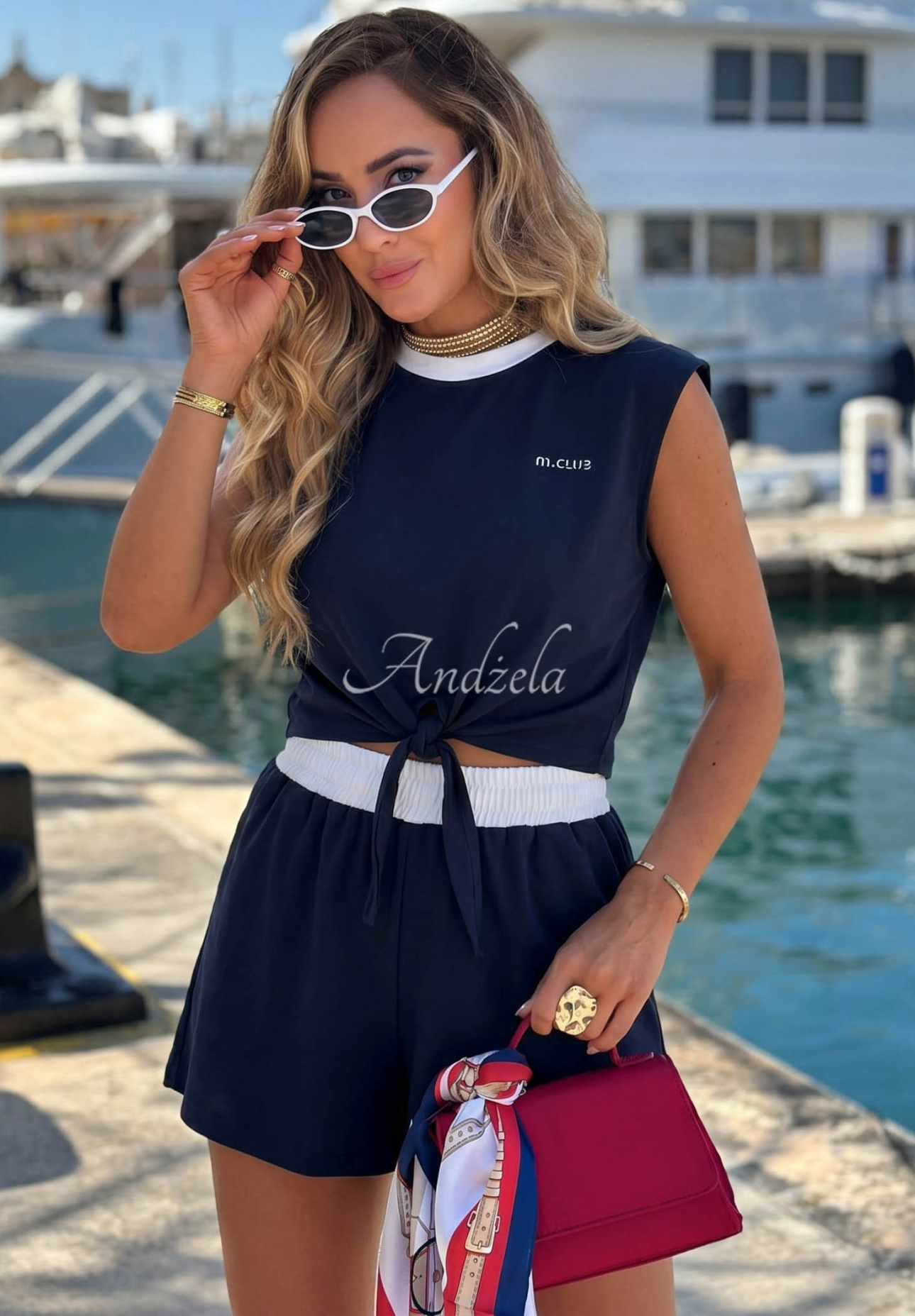 Bluză din bumbac cu legare Marina Club