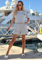 Bawełniany Compleu Bluză i Șorturi w paski Sunny Stripes Set biało-bluemarin