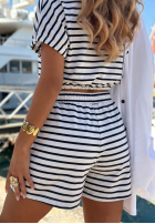Bawełniany Compleu Bluză i Șorturi w paski Sunny Stripes Set biało-bluemarin
