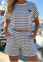Bawełniany Compleu Bluză i Șorturi w paski Sunny Stripes Set biało-bluemarin