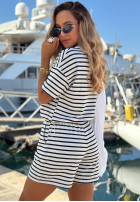 Bawełniany Compleu Bluză i Șorturi w paski Sunny Stripes Set biało-bluemarin