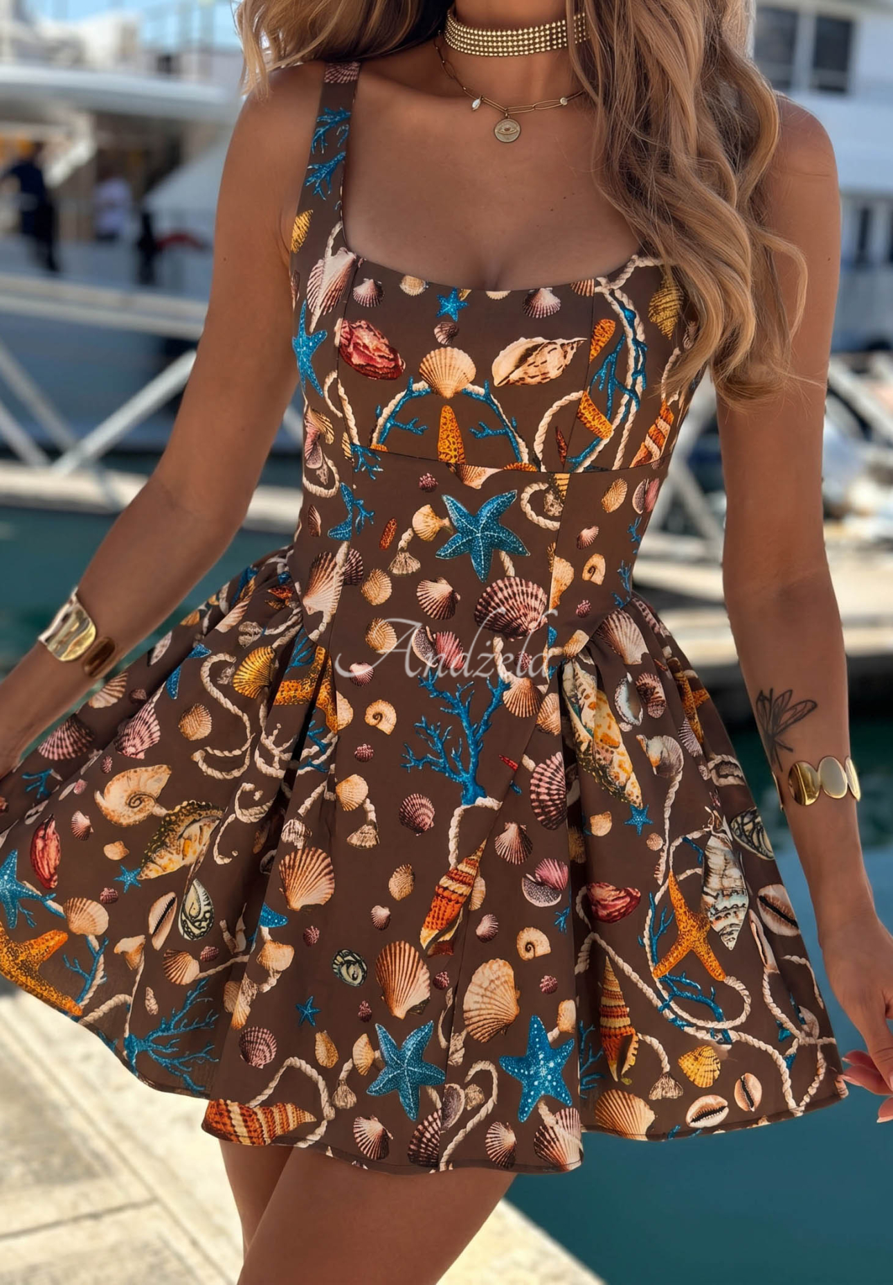 Rochie mini cu imprimeu cu bretele Shellsea