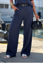 din material textil Pantaloni wide leg z paskiem Calm Water bluemarin