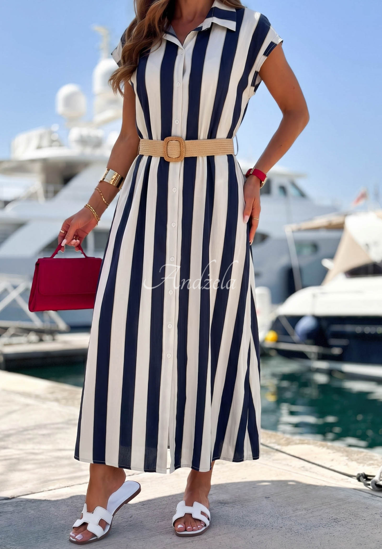 Rochie tip cămașă din bumbac în dungi Beach Picnic