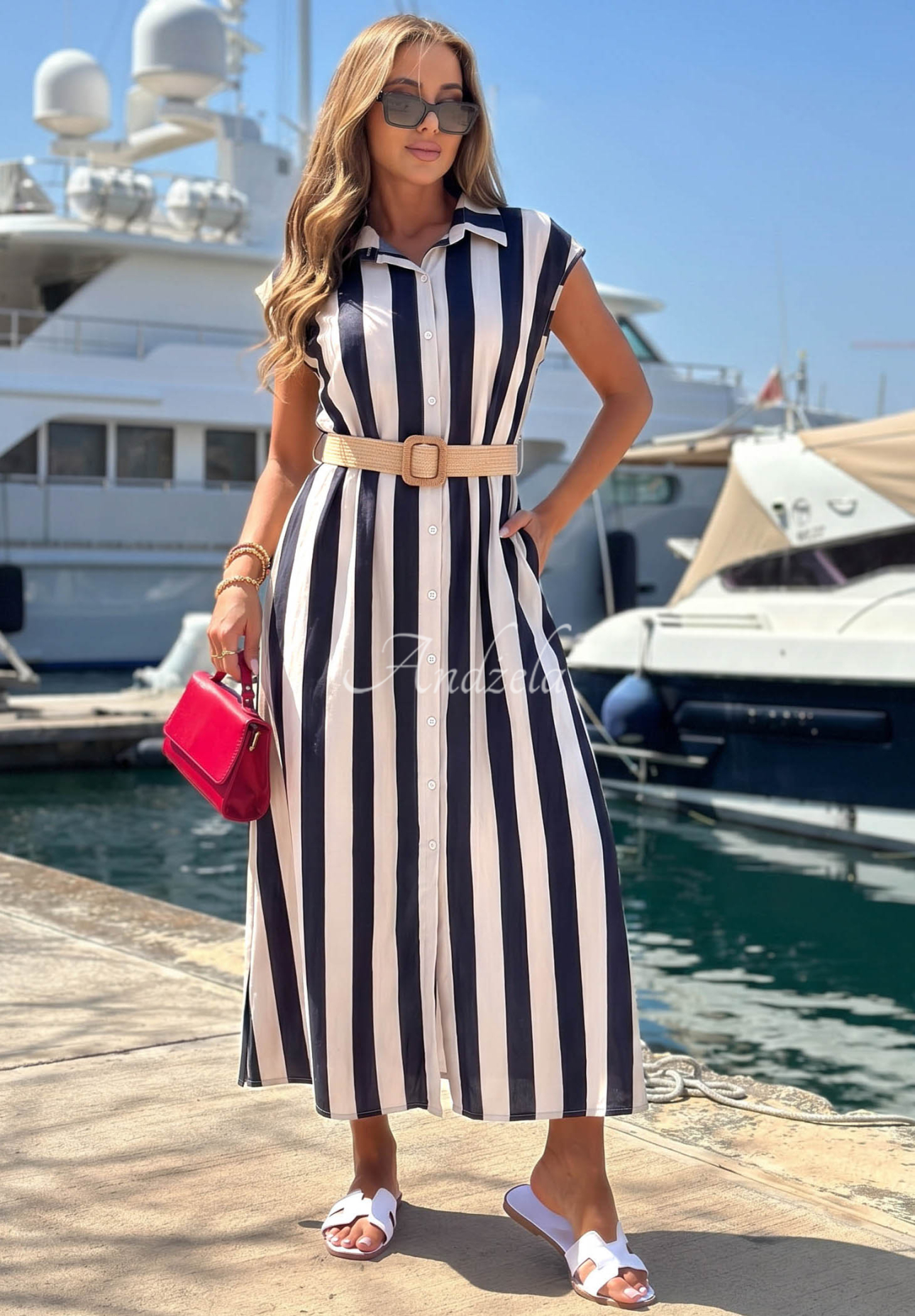 Rochie tip cămașă din bumbac în dungi Beach Picnic