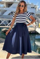Rochie midi din viscoză în dungi Marine Coast