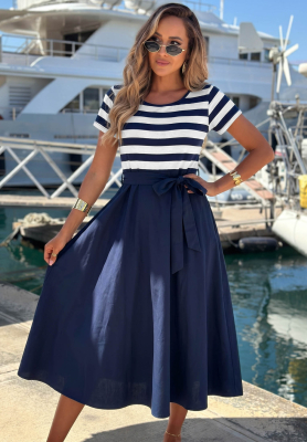 Rochie midi din viscoză în dungi Marine Coast