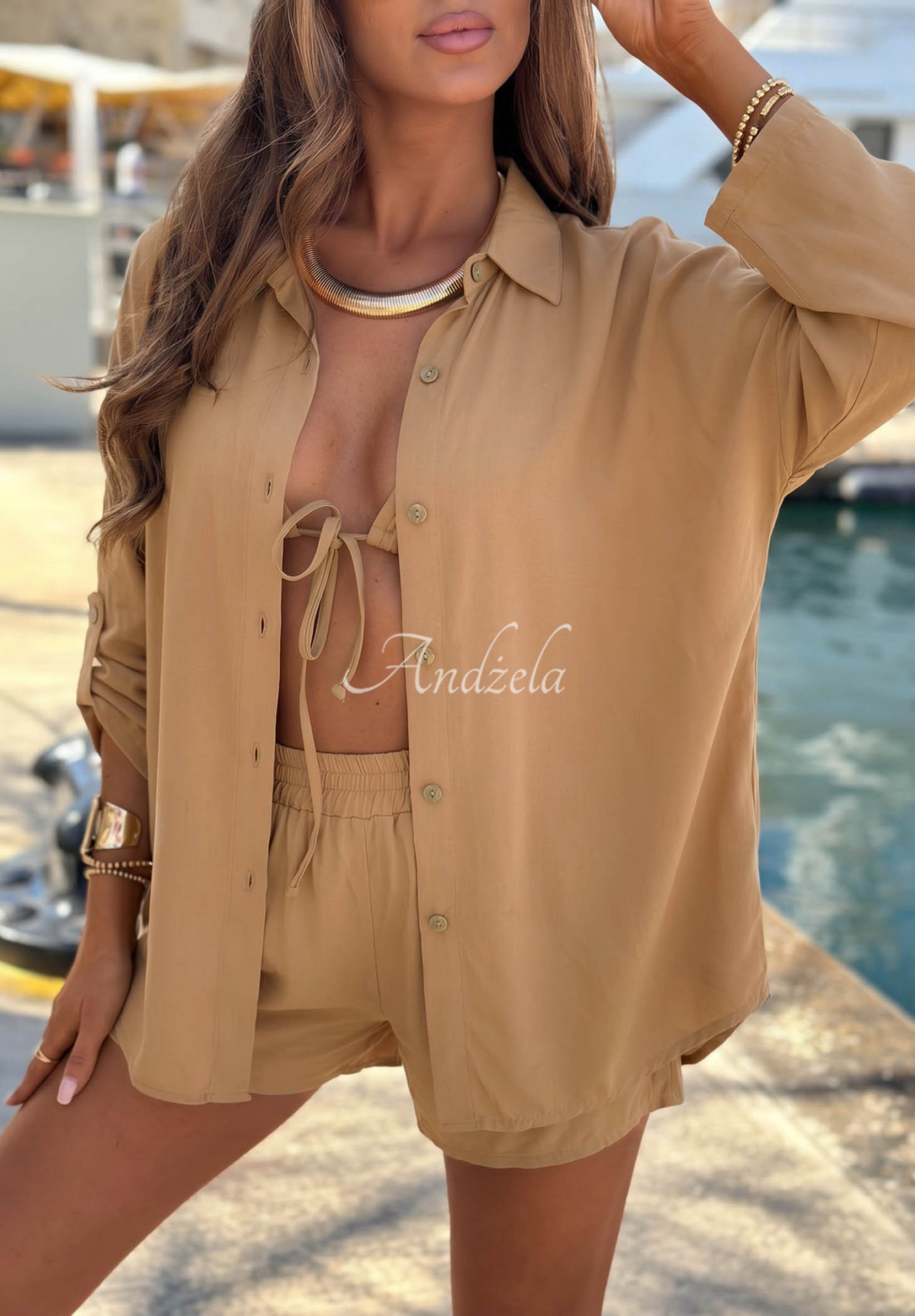 Set din viscoză cămașă și pantaloni scurți Summer Essence