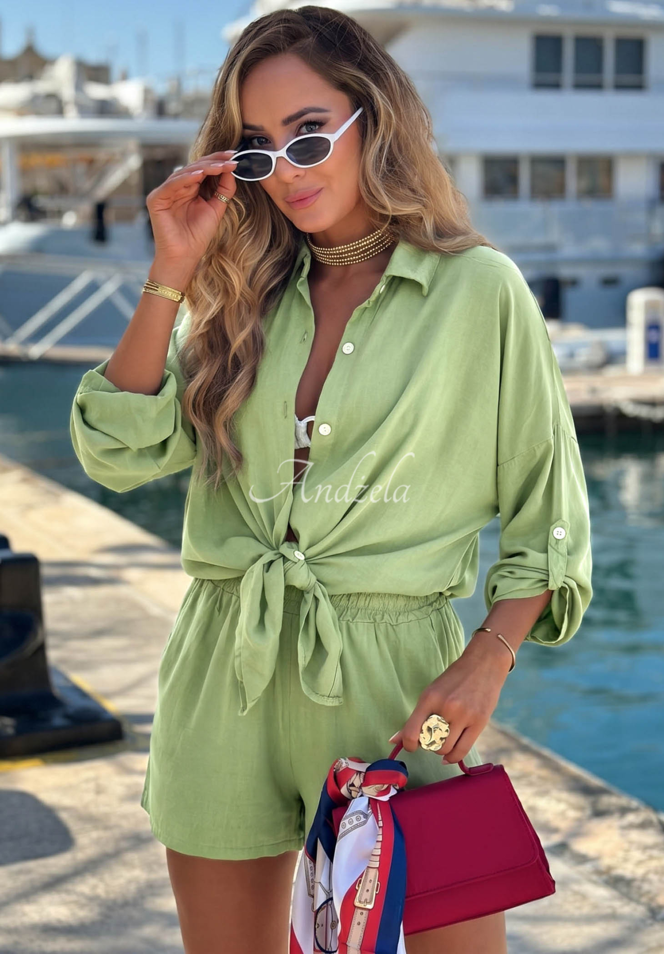 Set din viscoză cămașă și pantaloni scurți Summer Essence
