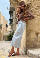Pantaloni din denim mom fit Let It Flow albastru deschis