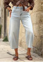Pantaloni din denim mom fit Let It Flow albastru deschis