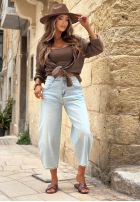 Pantaloni din denim mom fit Let It Flow albastru deschis