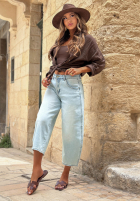 Pantaloni din denim mom fit Let It Flow albastru deschis