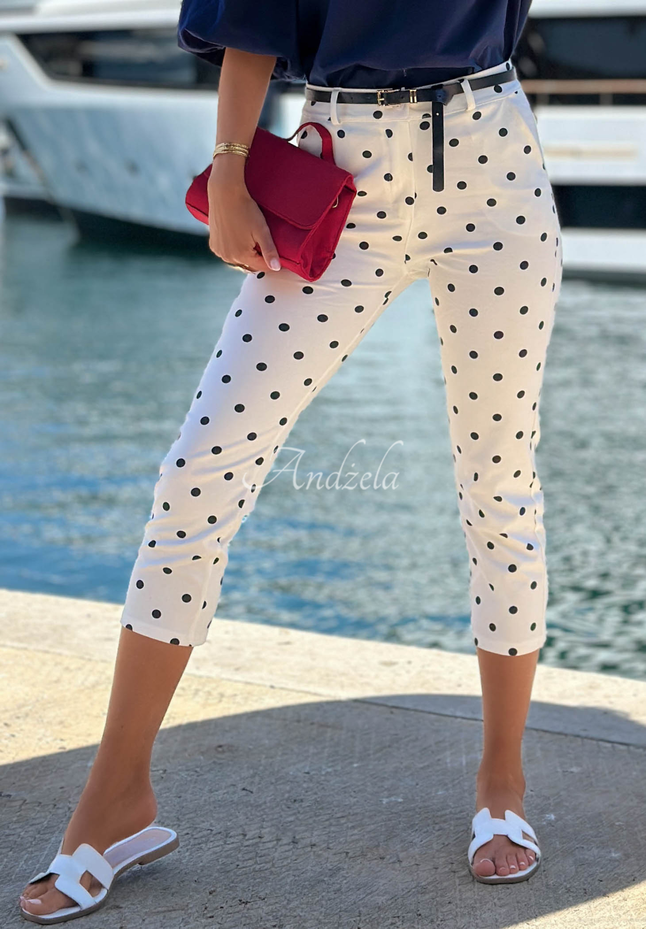 Pantaloni țigaretă din bumbac cu buline Sunny Bari