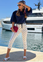 din material textil spodnie Pantaloni de tip țigaretă w Buline Spring Dots białe
