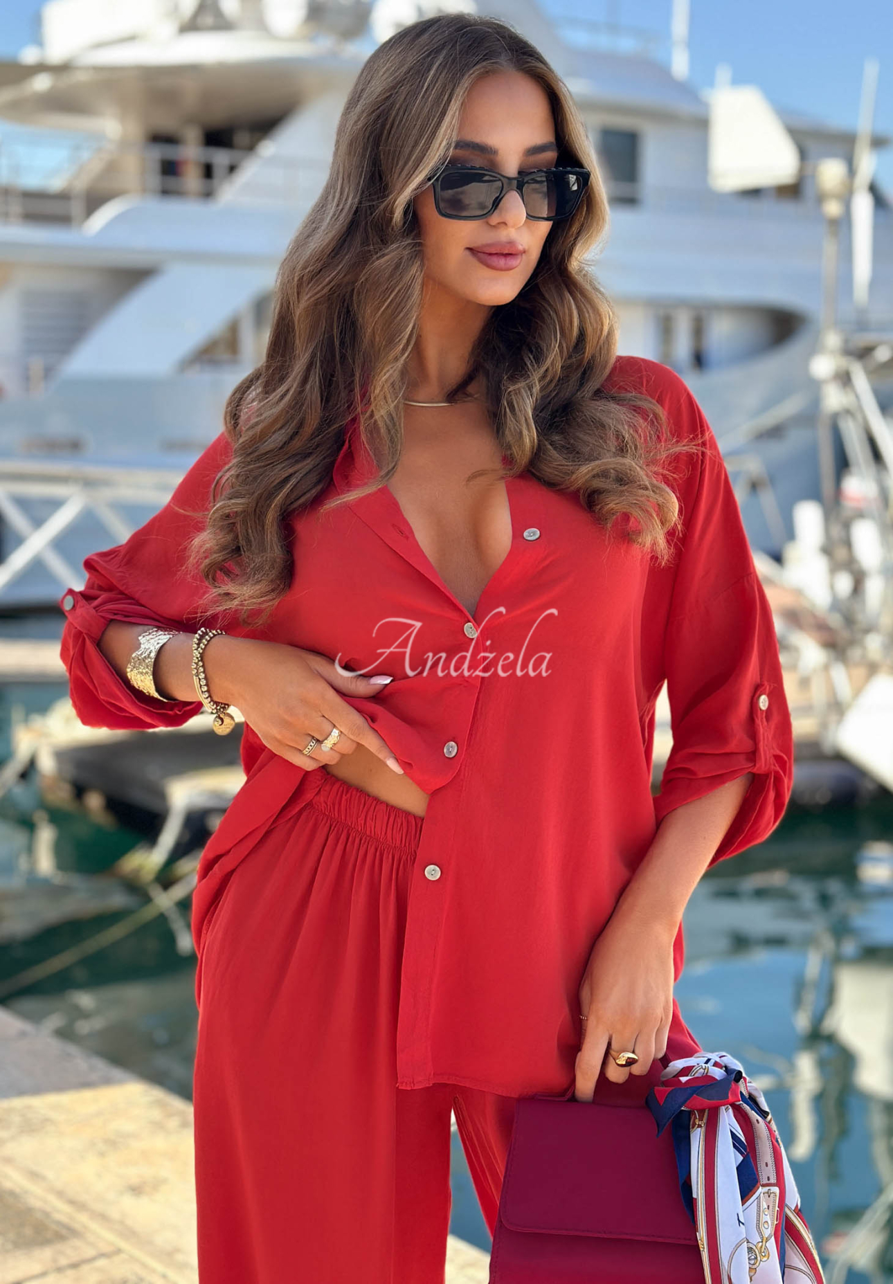 Set din viscoză Summer Skies format din cămașă și pantaloni wide leg