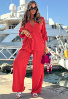 Set din viscoză Summer Skies format din cămașă și pantaloni wide leg