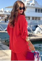 Set din viscoză Summer Skies format din cămașă și pantaloni wide leg