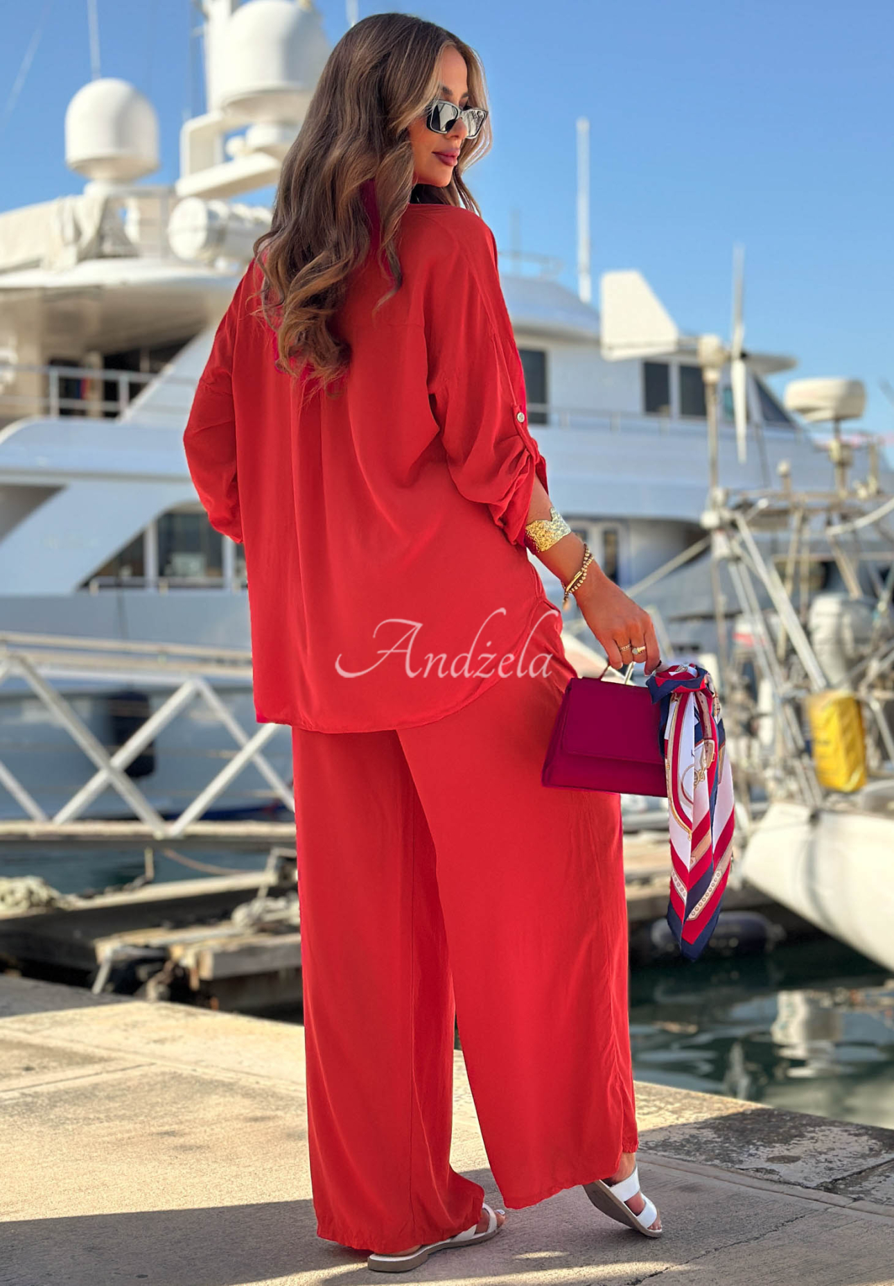Set din viscoză Summer Skies format din cămașă și pantaloni wide leg