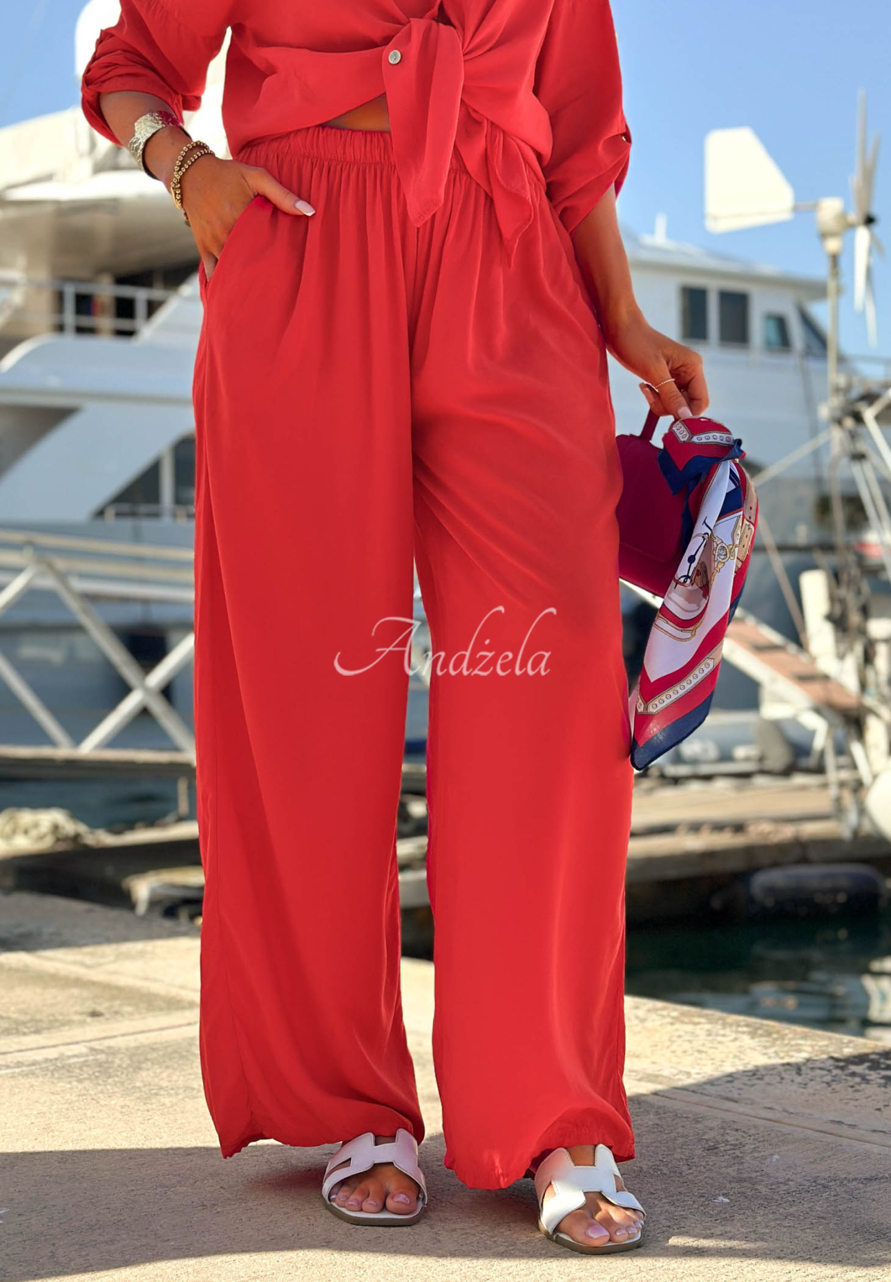 Set din viscoză Summer Skies format din cămașă și pantaloni wide leg