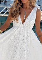 Ażurowa Rochie maxi na ramiączkach boho Sun Essence albă