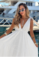 Ażurowa Rochie maxi na ramiączkach boho Sun Essence albă