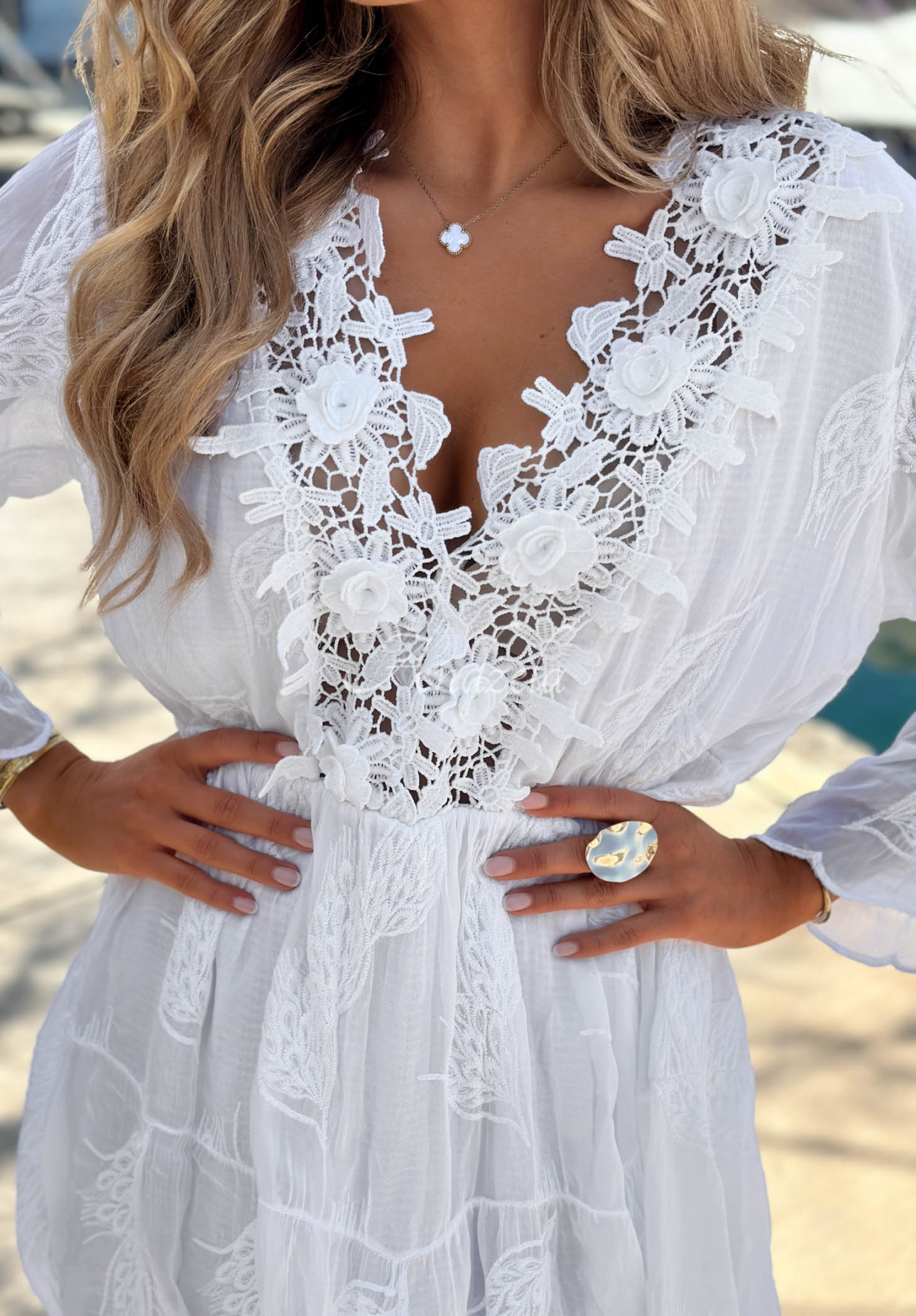 Rochie brodată din viscoză cu dantelă boho Summer Lady