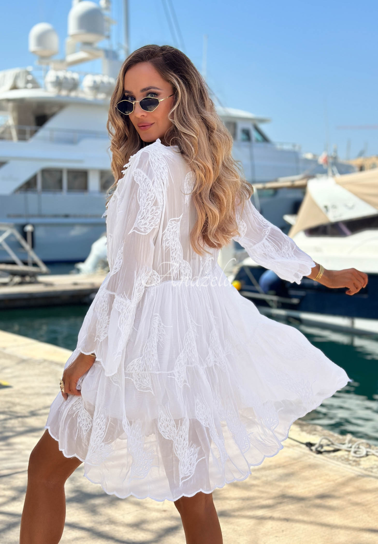 Rochie brodată din viscoză cu dantelă boho Summer Lady