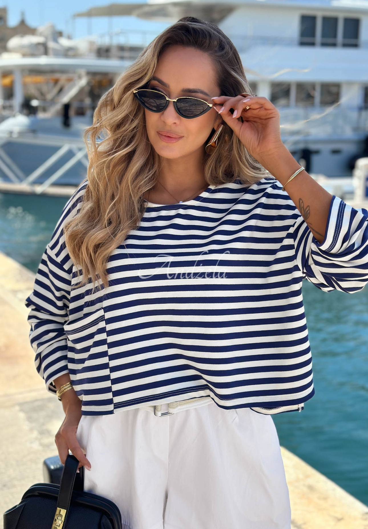 Hanorac scurt în dungi din viscoză Sail Winds