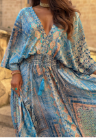 Wzorzysta Rochie maxi z szerokimi rękawami Summer Doll de culoarea fisticului