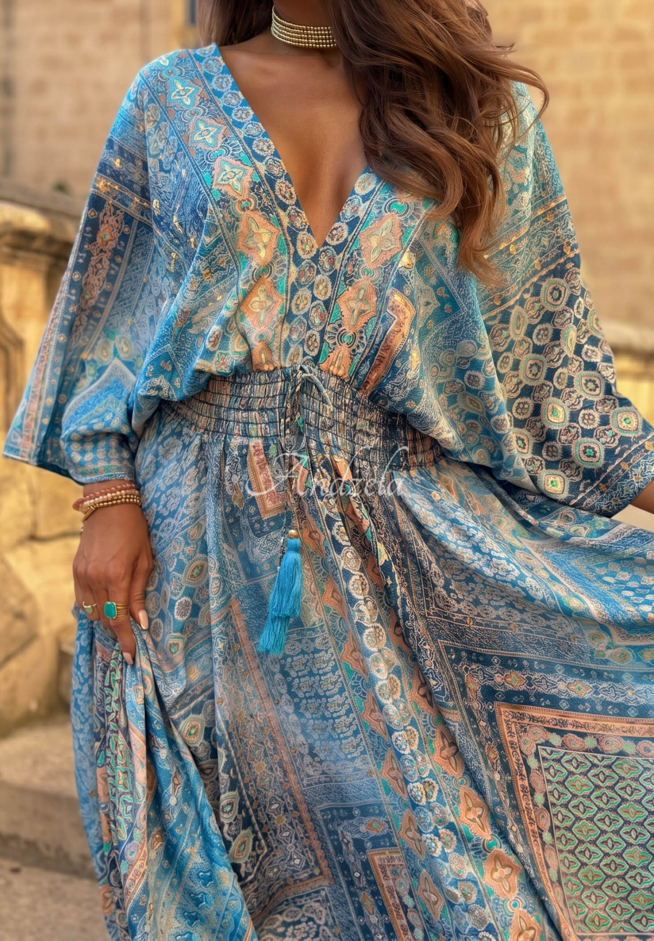 Rochie maxi cu imprimeu și mâneci largi Sun Rituals