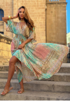Wzorzysta Rochie maxi z szerokimi rękawami Summer Doll de culoarea fisticului
