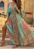 Wzorzysta Rochie maxi z szerokimi rękawami Summer Doll de culoarea fisticului