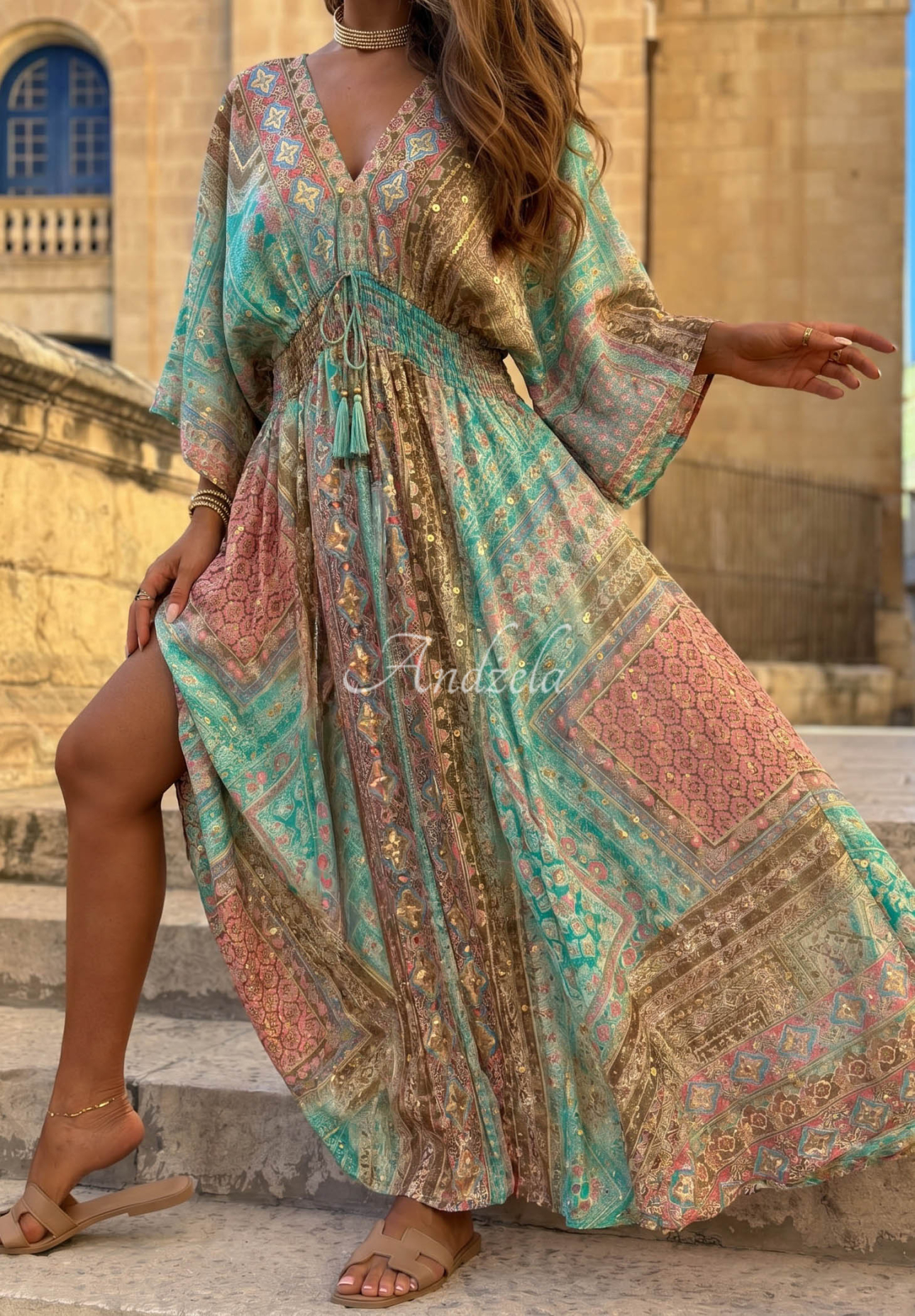 Rochie maxi cu imprimeu și mâneci largi Sun Rituals