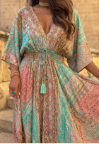 Wzorzysta Rochie maxi z szerokimi rękawami Summer Doll de culoarea fisticului