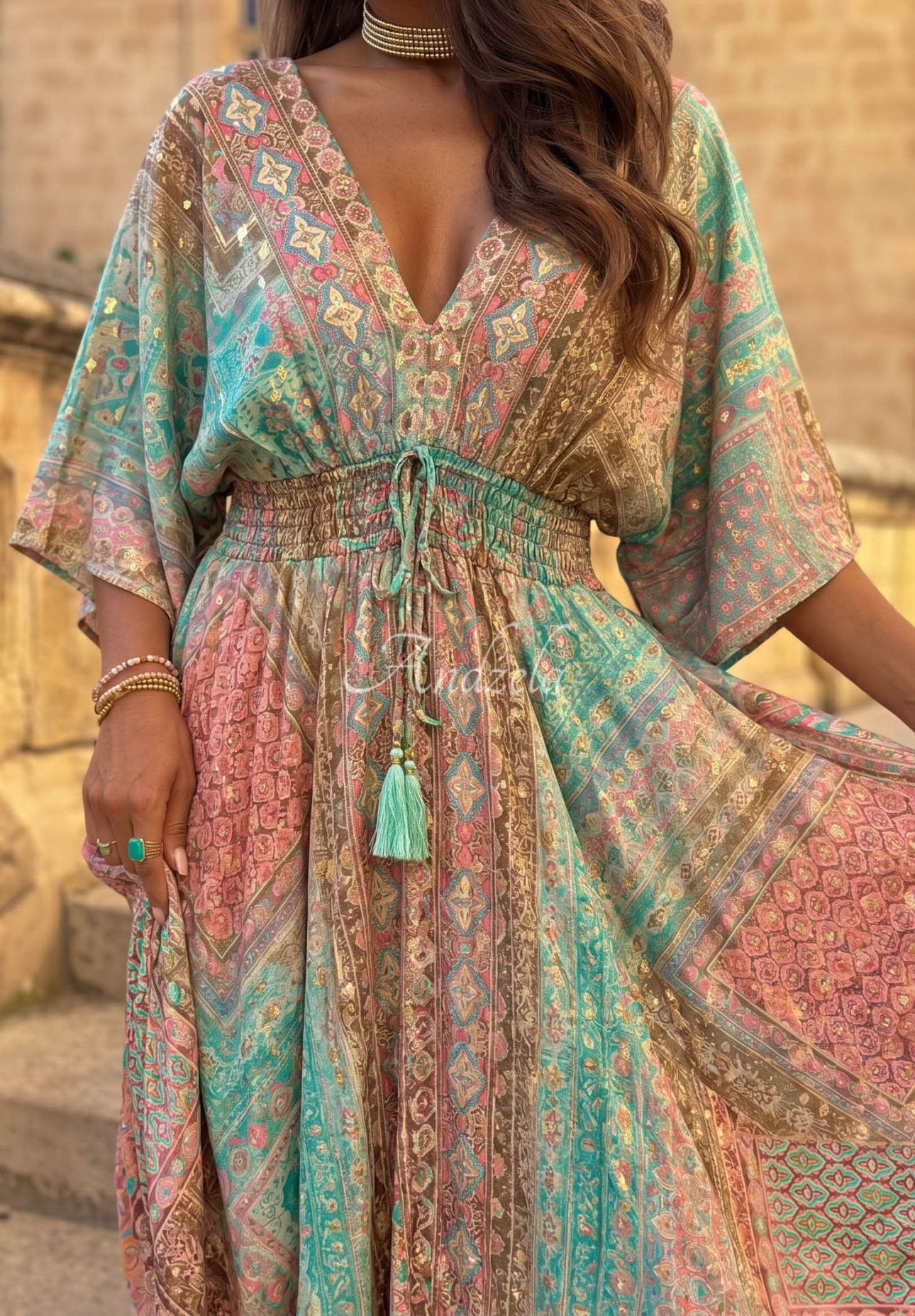 Rochie maxi cu imprimeu și mâneci largi Sun Rituals