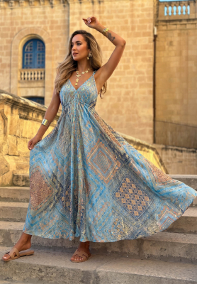 Rochie maxi cu imprimeu și bretele legate Sun Rituals