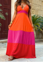 Kolorowa Rochie maxi na ramiączkach Blazing Sun pomarańczowo-fucsia