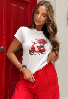 Tricou z nadrukiem Rosie Vespa biało-roșu